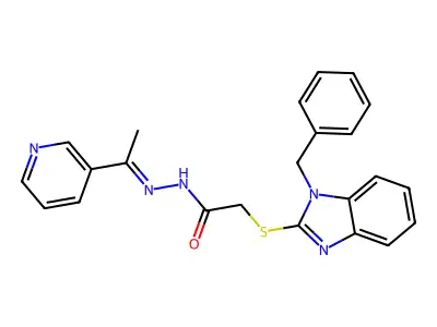 2-(1-benzylbenzimidazol-2-yl)sulfanyl-N-[(Z)-1-pyridin-3-ylethylideneamino]acetamide structure