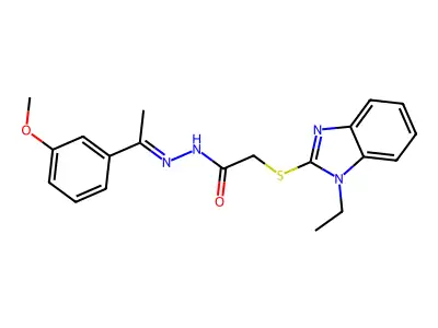 2-(1-ethylbenzimidazol-2-yl)sulfanyl-N-[(Z)-1-(3-methoxyphenyl)ethylideneamino]acetamide structure