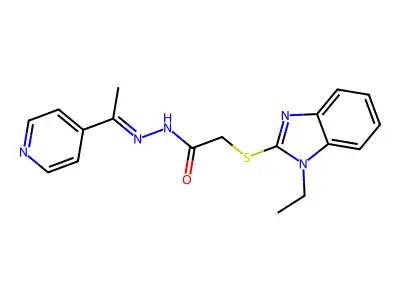 (1-Ethyl-1H-benzoimidazol-2-ylsulfanyl)-acetic acid [1-pyridin-4-yl-eth-(Z)-ylidene]-hydrazide structure