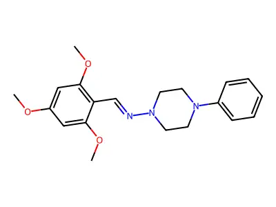 4-phenyl-N-[(E)-(2,4,6-trimethoxyphenyl)methylidene]piperazin-1-amine structure