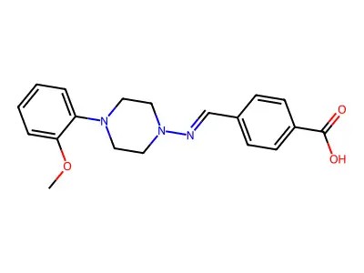 4-[(E)-{[4-(2-methoxyphenyl)piperazin-1-yl]imino}methyl]benzoic acid structure
