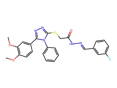 (Z)-2-((5-(3,4-dimethoxyphenyl)-4-phenyl-4H-1,2,4-triazol-3-yl)thio)-N'-(3-fluorobenzylidene)acetohydrazide structure