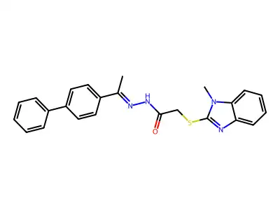 2-(1-methylbenzimidazol-2-yl)sulfanyl-N-[(Z)-1-(4-phenylphenyl)ethylideneamino]acetamide structure