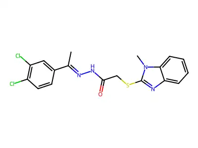 (Z)-N'-(1-(3,4-dichlorophenyl)ethylidene)-2-((1-methyl-1H-benzo[d]imidazol-2-yl)thio)acetohydrazide structure