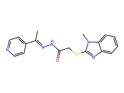 2-(1-methylbenzimidazol-2-yl)sulfanyl-N-[(Z)-1-pyridin-4-ylethylideneamino]acetamide structure
