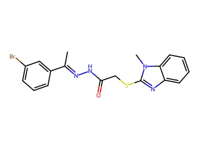 N-[(Z)-1-(3-bromophenyl)ethylideneamino]-2-(1-methylbenzimidazol-2-yl)sulfanylacetamide structure