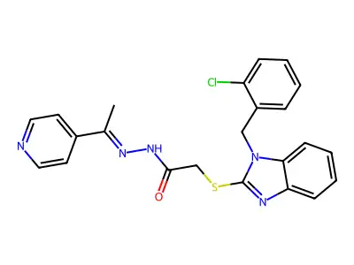 (Z)-2-((1-(2-chlorobenzyl)-1H-benzo[d]imidazol-2-yl)thio)-N'-(1-(pyridin-4-yl)ethylidene)acetohydrazide structure