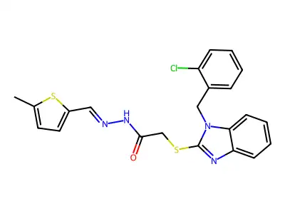 2-((1-(2-Chlorobenzyl)-1H-benzo[d]imidazol-2-yl)thio)-N'-((5-methylthiophen-2-yl)methylene)acetohydrazide structure