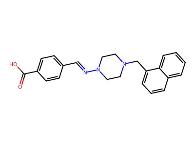 4-[(E)-[4-(naphthalen-1-ylmethyl)piperazin-1-yl]iminomethyl]benzoic acid structure