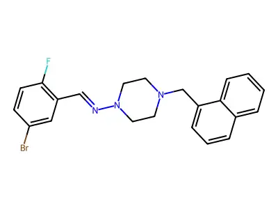 (E)-1-(5-bromo-2-fluorophenyl)-N-[4-(naphthalen-1-ylmethyl)piperazin-1-yl]methanimine structure