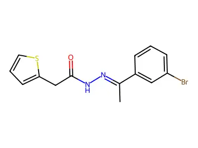 (Z)-N'-(1-(3-bromophenyl)ethylidene)-2-(thiophen-2-yl)acetohydrazide structure