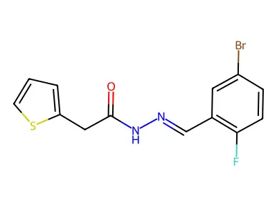 N-[(E)-(5-bromo-2-fluorophenyl)methylideneamino]-2-thiophen-2-ylacetamide structure