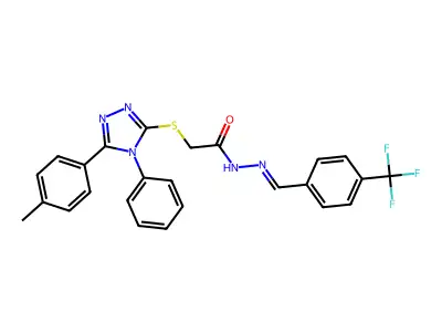 (Z)-2-((4-phenyl-5-(p-tolyl)-4H-1,2,4-triazol-3-yl)thio)-N'-(4-(trifluoromethyl)benzylidene)acetohydrazide structure
