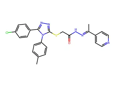 2-[[5-(4-chlorophenyl)-4-(4-methylphenyl)-1,2,4-triazol-3-yl]sulfanyl]-N-[(Z)-1-pyridin-4-ylethylideneamino]acetamide structure