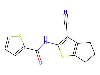 N-(3-cyano-5,6-dihydro-4H-cyclopenta[b]thiophen-2-yl)thiophene-2-carboxamide structure