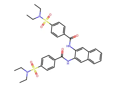 N,N'-(naphthalene-2,3-diyl)bis(4-(N,N-diethylsulfamoyl)benzamide) structure