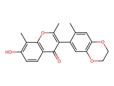7-hydroxy-2,8-dimethyl-3-(7-methyl-2,3-dihydro-1,4-benzodioxin-6-yl)-4H-chromen-4-one structure