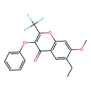 6-ethyl-7-methoxy-3-phenoxy-2-(trifluoromethyl)-4H-chromen-4-one structure