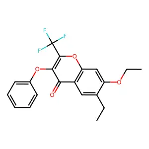 7-ethoxy-6-ethyl-3-phenoxy-2-(trifluoromethyl)-4H-chromen-4-one structure