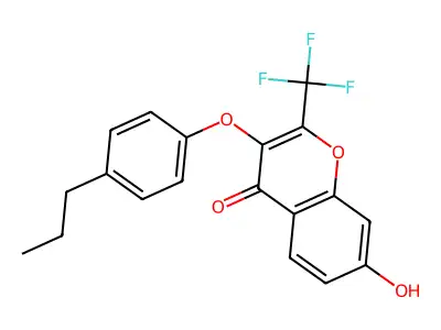 7-hydroxy-3-(4-propylphenoxy)-2-(trifluoromethyl)-4H-chromen-4-one structure
