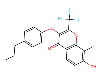 7-hydroxy-8-methyl-3-(4-propylphenoxy)-2-(trifluoromethyl)-4H-chromen-4-one structure