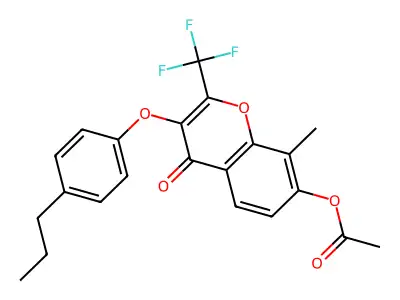 8-methyl-4-oxo-3-(4-propylphenoxy)-2-(trifluoromethyl)-4H-chromen-7-yl acetate structure