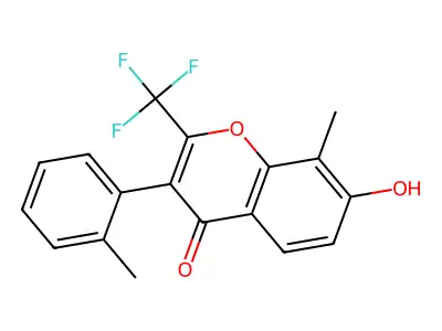 7-hydroxy-8-methyl-3-(2-methylphenyl)-2-(trifluoromethyl)-4H-chromen-4-one structure
