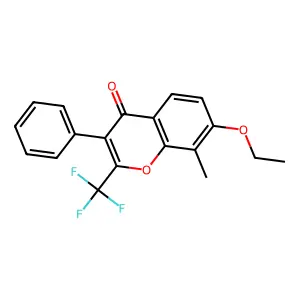 7-ethoxy-8-methyl-3-phenyl-2-(trifluoromethyl)-4H-chromen-4-one structure