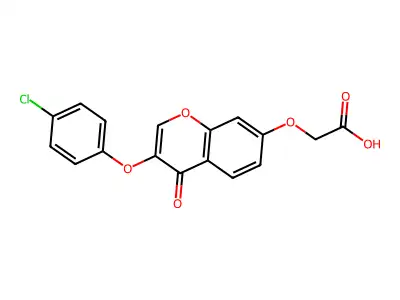 2-{[3-(4-chlorophenoxy)-4-oxo-4H-chromen-7-yl]oxy}acetic acid structure