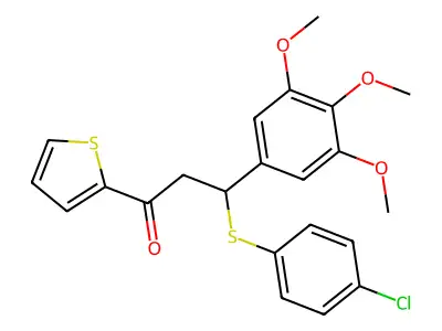 3-(4-chlorophenyl)sulfanyl-1-thiophen-2-yl-3-(3,4,5-trimethoxyphenyl)propan-1-one structure