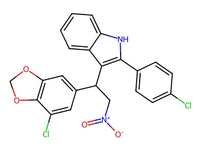3-[1-(7-chloro-1,3-benzodioxol-5-yl)-2-nitroethyl]-2-(4-chlorophenyl)-1H-indole structure