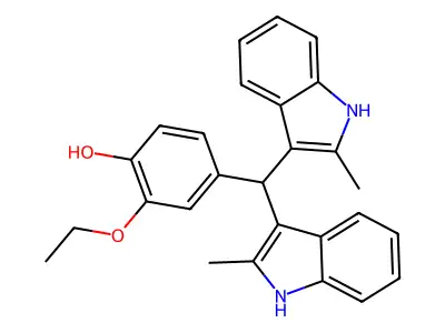 4-[bis(2-methyl-1H-indol-3-yl)methyl]-2-ethoxyphenol structure