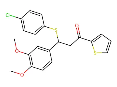 3-[(4-chlorophenyl)sulfanyl]-3-(3,4-dimethoxyphenyl)-1-(thiophen-2-yl)propan-1-one structure