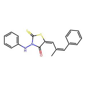 (5Z)-5-[(2E)-2-methyl-3-phenylprop-2-en-1-ylidene]-3-(phenylamino)-2-thioxo-1,3-thiazolidin-4-one structure