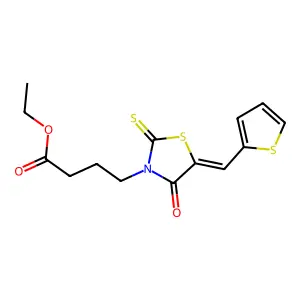 Ethyl 4-[4-oxo-5-(2-thienylmethylene)-2-thioxo-1,3-thiazolidin-3-yl]butanoate structure