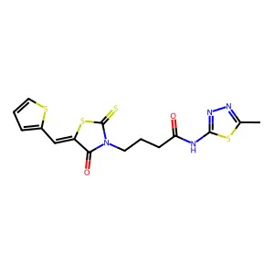 N-(5-methyl-1,3,4-thiadiazol-2-yl)-4-[(5E)-4-oxo-2-sulfanylidene-5-(thiophen-2-ylmethylidene)-1,3-thiazolidin-3-yl]butanamide structure