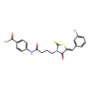 4-({4-[(5Z)-5-(3-bromobenzylidene)-4-oxo-2-thioxo-1,3-thiazolidin-3-yl]butanoyl}amino)benzoic acid structure