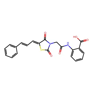 2-(2-((Z)-2,4-dioxo-5-((E)-3-phenylallylidene)thiazolidin-3-yl)acetamido)benzoic acid structure