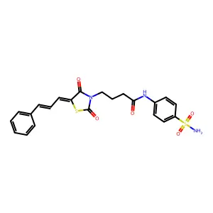 4-{(5Z)-2,4-dioxo-5-[(2E)-3-phenylprop-2-en-1-ylidene]-1,3-thiazolidin-3-yl}-N-(4-sulfamoylphenyl)butanamide structure