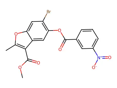 Methyl 6-bromo-2-methyl-5-((3-nitrobenzoyl)oxy)benzofuran-3-carboxylate structure