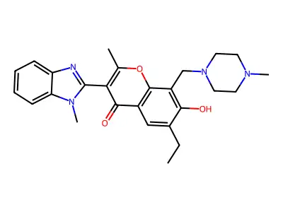 6-ethyl-7-hydroxy-2-methyl-3-(1-methyl-1H-benzo[d]imidazol-2-yl)-8-((4-methylpiperazin-1-yl)methyl)-4H-chromen-4-one structure