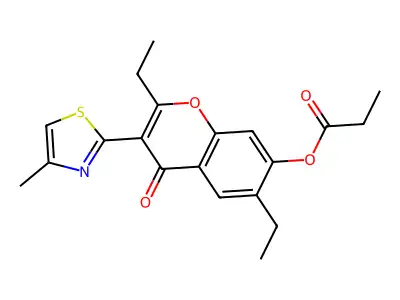 2,6-diethyl-3-(4-methylthiazol-2-yl)-4-oxo-4H-chromen-7-yl propionate structure