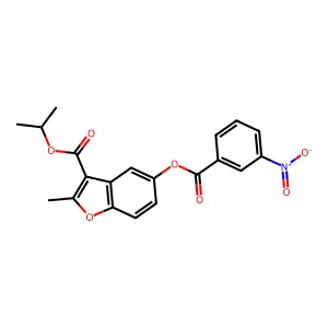 Isopropyl 2-methyl-5-((3-nitrobenzoyl)oxy)benzofuran-3-carboxylate structure