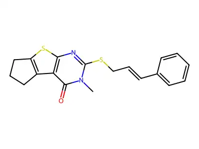 2-(cinnamylsulfanyl)-3-methyl-3,5,6,7-tetrahydro-4H-cyclopenta[4,5]thieno[2,3-d]pyrimidin-4-one structure