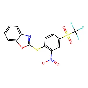 2-((2-Nitro-4-((trifluoromethyl)sulfonyl)phenyl)thio)benzo[d]oxazole structure
