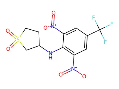 3-((2,6-Dinitro-4-(trifluoromethyl)phenyl)amino)tetrahydrothiophene 1,1-dioxide structure