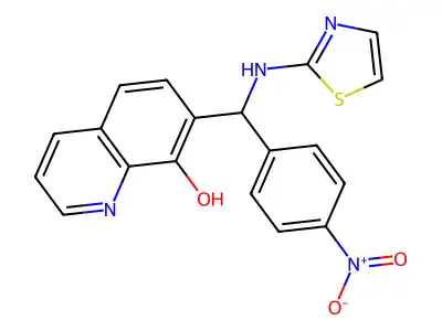 7-((4-Nitrophenyl)(thiazol-2-ylamino)methyl)quinolin-8-ol structure