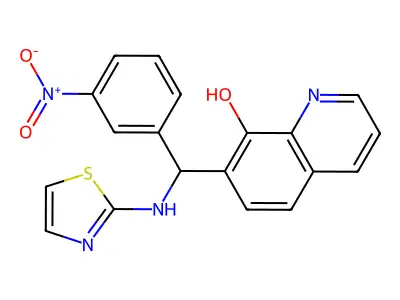 7-((3-Nitrophenyl)(thiazol-2-ylamino)methyl)quinolin-8-ol structure