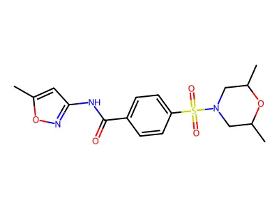 4-((2,6-dimethylmorpholino)sulfonyl)-N-(5-methylisoxazol-3-yl)benzamide structure