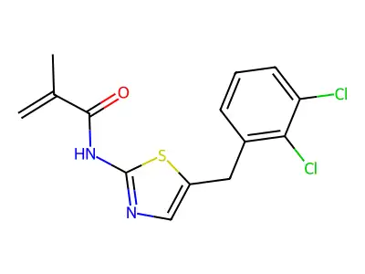 N-[5-[(2,3-dichlorophenyl)methyl]-1,3-thiazol-2-yl]-2-methylprop-2-enamide structure